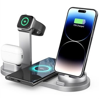 B07A For iPhone / iWatch / AirPods 6-i-1 Desktop Ladestativ 15W Trådløs Ladeapparat