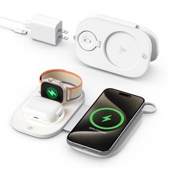 T5 For iWatch / AirPods / Telefon 3-i-1 Rask Ladestasjon Magnetisk Trådløs Lader (Ingen Strømadapter)