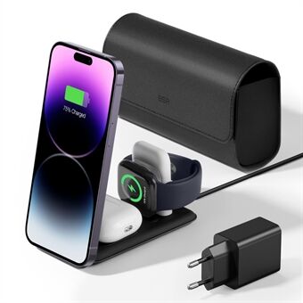 ESR Qi2 3-i-1 Magnetisk Trådløs Lader 25W Bærbar Reiseladestasjon for iPhone, AirPods, iWatch - Svart