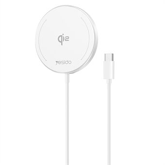 YESIDO DS24 QI2 Rund Magnetisk Trådløs Lader Telefon Type-C Kabel Ladestasjon