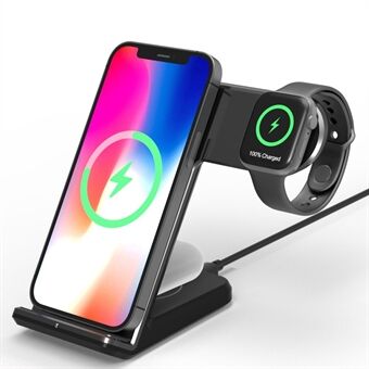 F11 Pro 3 i 1 trådløs lader 15W hurtigladestasjon for iPhone / Samsung / Apple Watch / TWS-øretelefoner