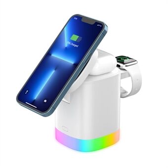 T15 3 i 1 magnetisk trådløs lader sammenleggbar ladestativ for iPhone Stand AirPods trådløs ladestasjon med RGB-lys