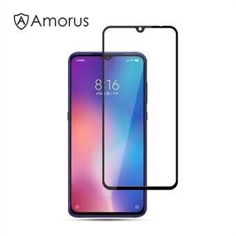 AMORUS fulllim silkeutskrift Herdet glass fullskjermbeskytter for Xiaomi Mi 9/Mi CC9/Mi 9 Lite