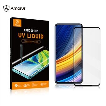 AMORUS for Xiaomi Poco X3 Pro 3D buet Edge herdet glass fullskjermbeskytter [sidelim] - svart