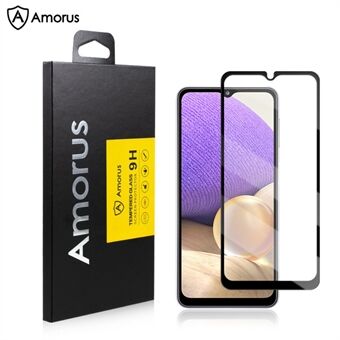 AMORUS fulllim høygjennomsiktig silkeutskrift Herdet glass fullskjermbeskyttende beskyttelsesfilm for Samsung Galaxy A32 4G (EU-versjon) - svart