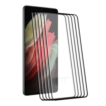 ENKAY 5 stk / sett 0,26 mm Full dekning Full Lim 9H Hardhet HD Clear 3D Curved Edge Hot Bending Tempered Glass Screen Protector for Samsung Galaxy S21 Ultra 5G (Støtte for opplåsing av fingeravtrykk)