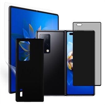 Anti-peep herdet glass foran skjermbeskytter + full lim klar TPU-film + 3D varmbøyende sidelim herdet glass telefonbakbeskytter for Huawei Mate X2