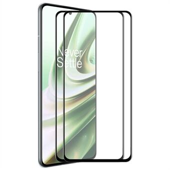 ENKAY 2 stk / sett herdet glassfilm for OnePlus 10R, 6D silkeutskrift Høyt aluminium-silisiumglass fulllim fullskjermbeskytter svart Edge