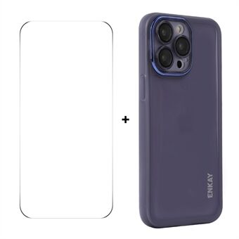 For iPhone 14 Pro Max ENKAY HAT PRINCE Etui, Matt TPU Telefondeksel med Linsefilm + 9H Glassbeskytter