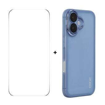 For iPhone 16 Plus ENKAY HAT PRINCE Deksel Matt TPU Telefondeksel med Linsefilm + 9H Glassbeskytter