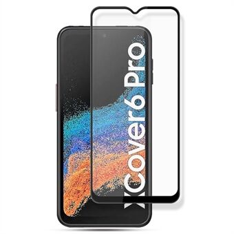 AMORUS For Samsung Galaxy Xcover6 Pro 5G Skjermbeskytter i herdet glass, sekundært forsterkende silkeutskrift Heldeksel Full limfilm - svart