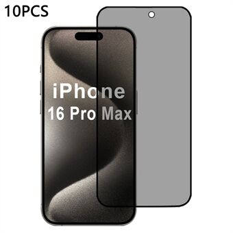 10 stk / pakke For iPhone 16 Pro Max skjermbeskytter 28-graders anti-spion 2.5D silketrykkfilm