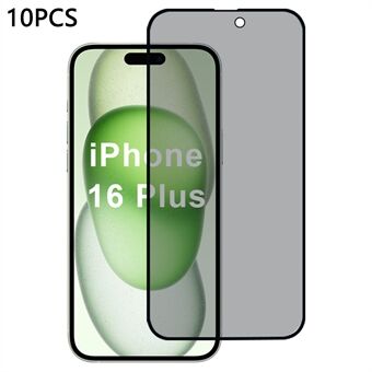 10 stk / pakke til iPhone 16 Plus skjermbeskytter silketrykk 28-graders antispion 2.5D skjermfilm