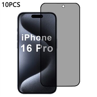 10 stk / pakke for iPhone 16 Pro Anti-spion skjermbeskytter 2,5D silketrykk høy aluminimum-silikonglass film