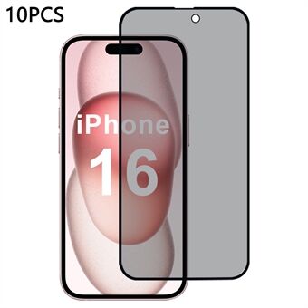 10 stk / pakke for iPhone 16 skjermbeskytter 2,5D silketrykk 28-graders anti-spion høy aluminium-silikonglassfilm