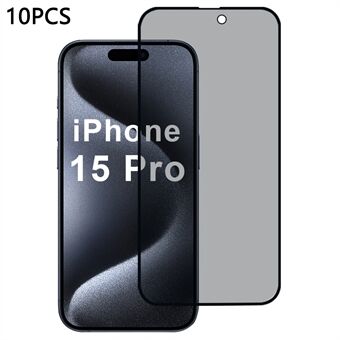 10 stk. / pakke for iPhone 15 Pro anti-spion skjermbeskytter 2.5D full lim silketrykk film