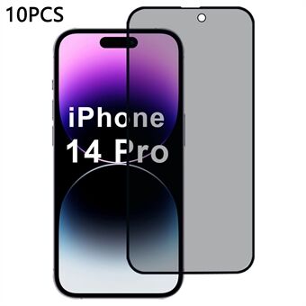 10 stk / pakke for iPhone 14 Pro skjermbeskytter 28-graders anti-spion 2.5D silketrykk film