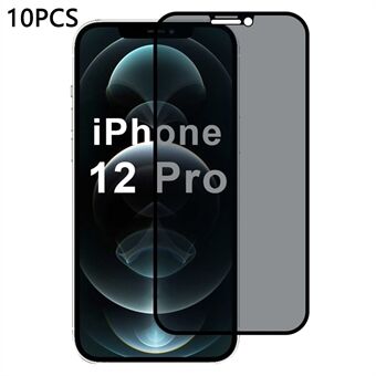 10 stk  /  pakke for iPhone 12 Pro 6.1-tommers skjermbeskytter 28-graders anti-spion 2.5D silketrykkfilm