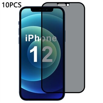 10 stk / pakke for iPhone 12 skjermbeskytter 28-graders anti-innsyn 2.5D silketrykkfilm