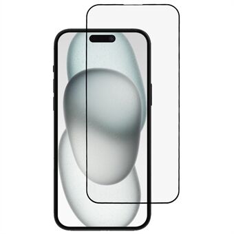 For iPhone 15 Skjermbeskytter Ultraklar Metallramme + Herdet Glassfilm