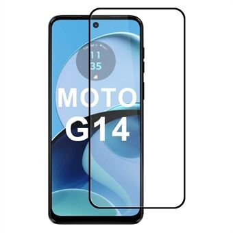 For Motorola Moto G14 4G Høy aluminium-silikonglass-skjermbeskytter 2.5D Silketrykk