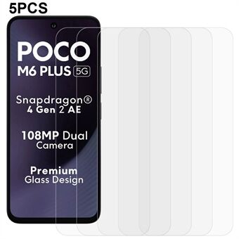 5 deler for Xiaomi Poco M6 Plus 5G Skjermbeskytter 0,3mm 2.5D Herdet Glass Klar Film