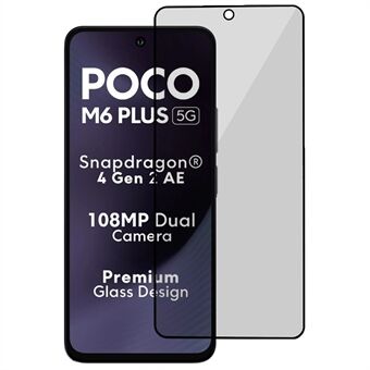 For Xiaomi Poco M6 Plus 5G Anti-Peep Skjermbeskytter Full Lim Silketrykk Herdet Glass Film