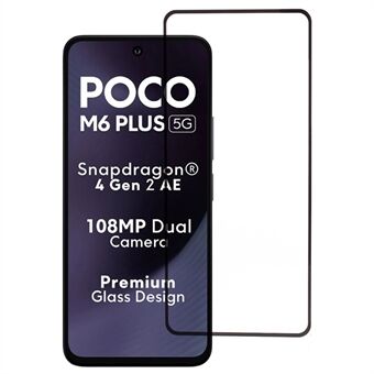 For Xiaomi Poco M6 Plus 5G Skjermbeskytter Full Lim Silketrykk Herdet Glassfilm