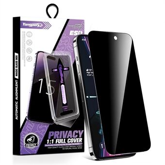 YONGPOLY For iPhone 16 Plus Anti-spion Fullskjermsbeskytter med automatisk fjerning av støv, herdet glassfilm