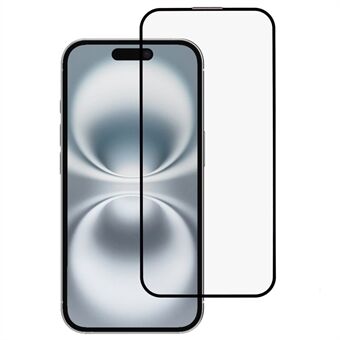 For iPhone 16 Skjermbeskytter Stor Buekant Silketrykk Herdet Glassfilm Innebygd Støvbeskyttelsesnett