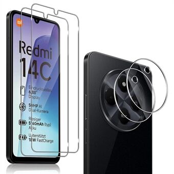 2 stk For Xiaomi Poco C75 4G / Redmi 14R 5G / 14C 4G Skjermbeskytter 2.5D Arc-kant Høy Klarhet Herdet Glasfilm med Kameralinsefilm