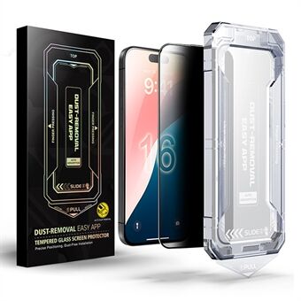 For iPhone 16 Pro Max Anti-spion fullskjermsbeskytter med automatisk støvfjerning herdet glassfilm