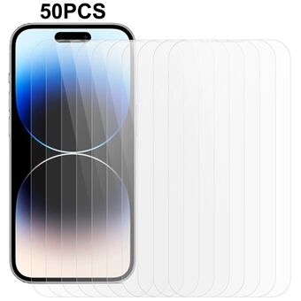 50 stk / sett for iPhone 14 Pro herdet glass beskyttelsesfilm 0,3 mm 2,5D Arc Edge HD telefon skjermbeskytter