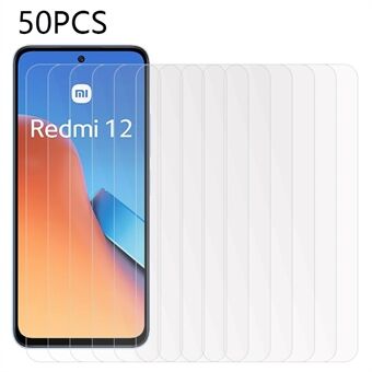 50 stk telefonskjermbeskytter for Xiaomi Redmi 12 4G, herdet glass fulllim HD klar skjermfilm