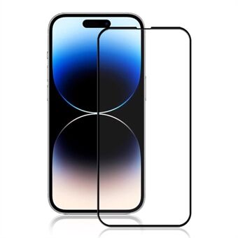 AMORUS Skjermbeskytter for iPhone 15 Pro Max, Klar Silketrykk Full Lim Herdet Glassfilm - Svart