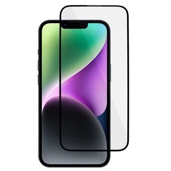 For iPhone 15 silketrykk skjermfilm 20D herdet glass full lim komplett skjermdekkende beskytter