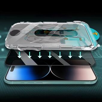 JRNLT For iPhone 15 Plus 28-graders anti Spy herdet glassfilm Splintsikker skjermbeskytter med full deksel