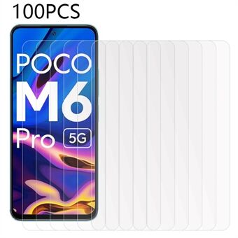 100 STK for Xiaomi Poco M6 Pro 5G telefon herdet glassfilm HD gjennomsiktig skjermbeskytter