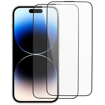 2 stk høy aluminium-silisium glassfilm for iPhone 15 Pro Max silketrykk tykt lim fullskjermbeskytter med anti-støvnett