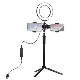 PULUZ stativfeste + forlengelsesstang + direktesending med dobbel telefonbrakett + 6,2 tommer 16 cm LED- Ring Vlogging videolyssett