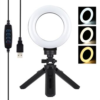 PULUZ PKT3058B 4,7-tommers 12 cm USB 3 Modi Dimbar Vlogging Fotografering Video LED- Ring + stativmonteringssett