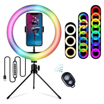 S26-RGB 10-tommers USB-drevet RGB LED- Ring med telefonholder for Live Broadcast Makeup Selfie