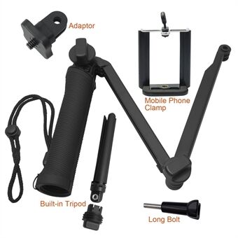 3-veis vanntett Selfie Monopod Grip stativfeste for GoPro / SJCAM / Xiaoyi etc