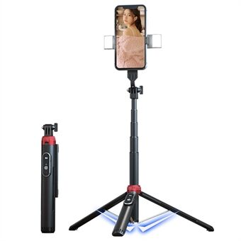 P160D-2 1,6 m forlengbar Selfie Stick Stabil Stand med doble påfyllingslys og trådløs Bluetooth-fjernkontroll