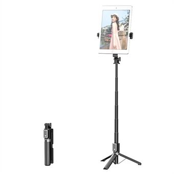 Stand aluminiumslegering teleskopstativstativ Bluetooth-fjernkontroll Selfie Stick med dobbel telefonholder (uten fyllingslys)