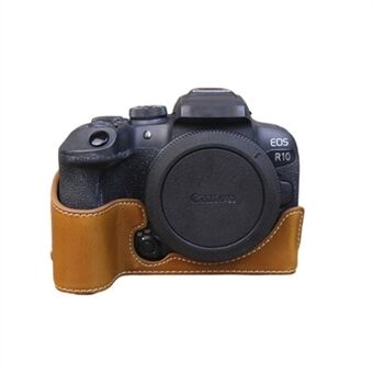 For Canon EOS R10 PU Skinn Anti- Scratch Kamera Bunndeksel Stor åpning Design Beskyttende halvkroppsveske - Brun