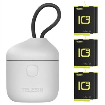 TELESIN GP-BTR-906-GY-B For GoPro Hero 10/9 Allin Box-lader med 3 batterier IP54 vanntett ladeveske Støtte Høyhastighets 20Mb/s-overføring (buebatteri)