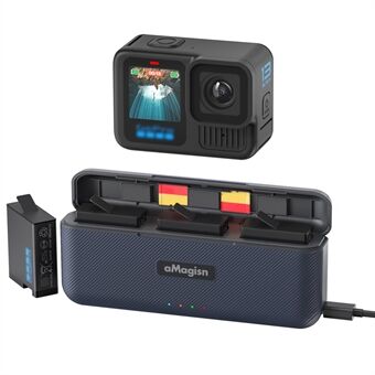 AMAGISN for GoPro Hero 13 Ladetui ABS+Silikon Actionkamera Batterilader Oppbevaringsboks