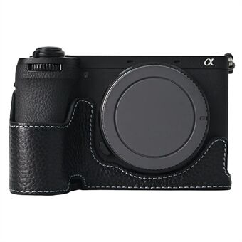 For Sony A6700 Kamera Bunn Dekselveske Stort Åpningsdesign Ekte Kuskinn Beskyttelse