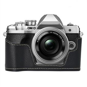 For Olympus OM-D E-M10 Mark III kameraveske i teksturert lær bunnveske, enkel å bytte batteri